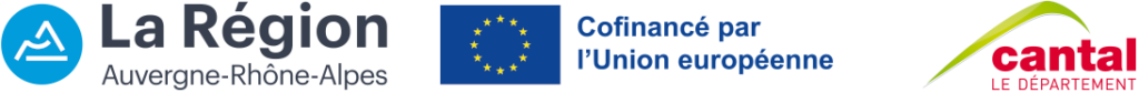 Logo R&eacute;gion Auvergne-Rh&ocirc;ne-Alpes, cofinanc&eacute; par l'Union europ&eacute;enne et logo d&eacute;partement du Cantal